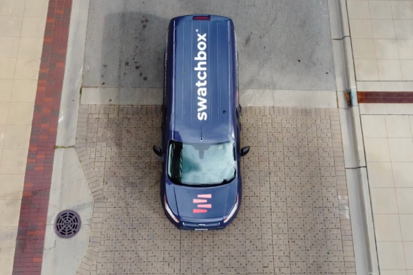 Swatchbox sample fulfillment van delivering building materials, like Durasein solid surface, to architects and designers